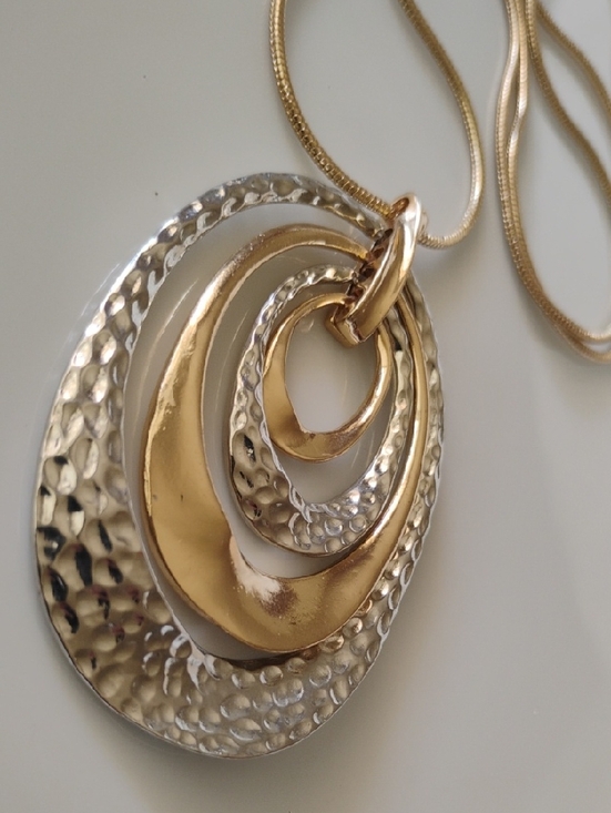 Jewelry - Gold and Silver tone Layered Hammered Pendant Necklace - Women Jewelry